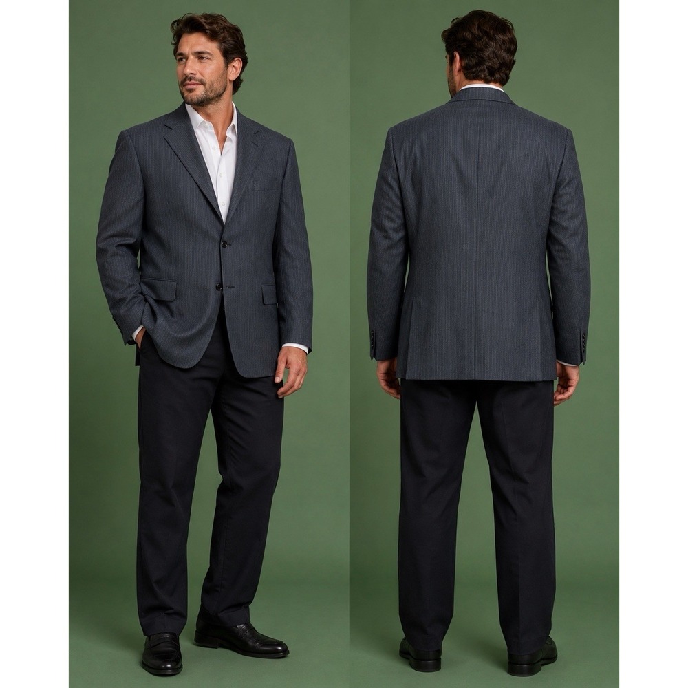 CANALI 100% Wool Jacket Sz 52  large Blue Pinstripe Suit Blazer Made In Italy